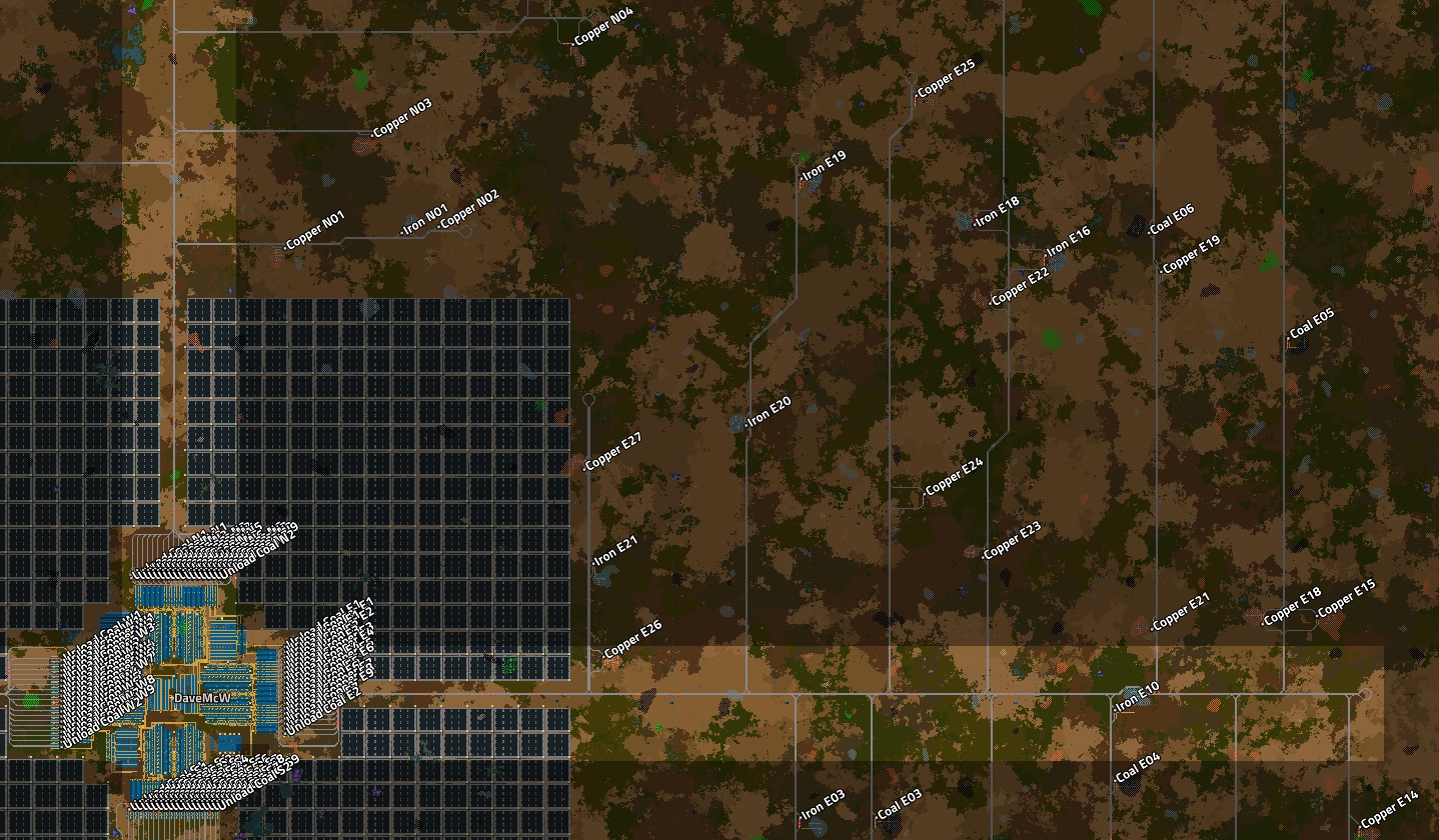 Map view of rail network, showing only an eighth of the outposts.