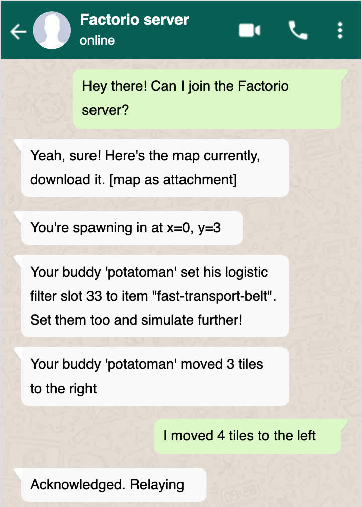 Chat log to illustrate how Factorio servers work