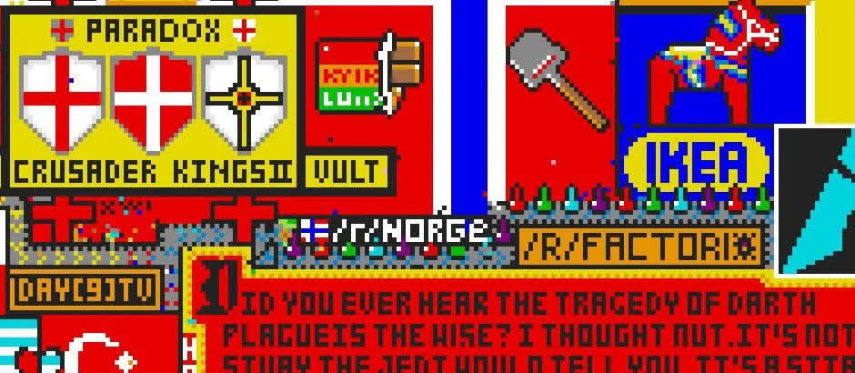 The first artwork on r/place 2017 with our signature belt and science packs and an odd-looking gear.